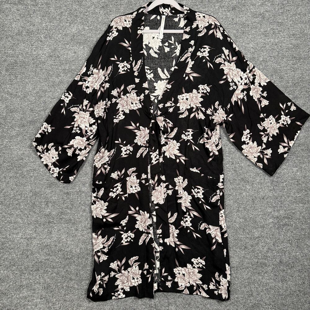 Spiritual Gangster Womens One Size Maya Kimono Cardigan‎ Black Floral Rayon
